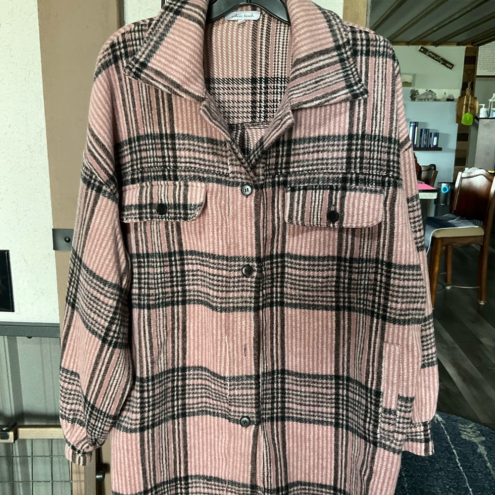 white birch Pink and Black Plaid Shacket